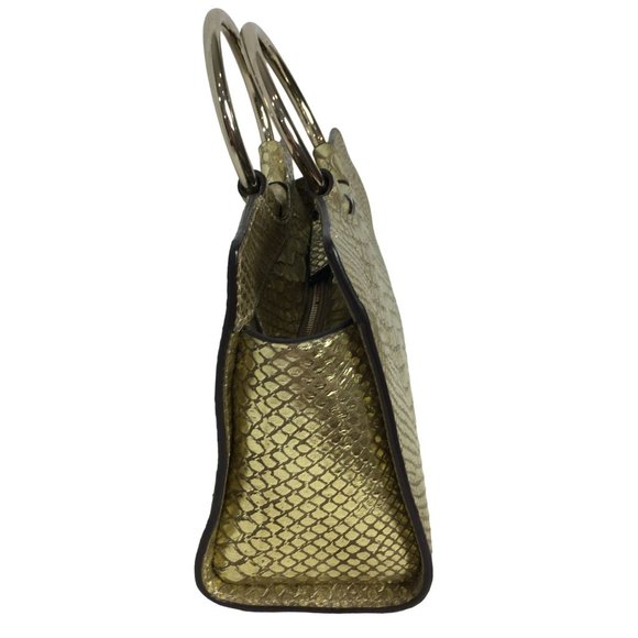 Henri Bendel Small Snakeskin Handbag Metallic Gold Faux Leather Evening Party - Picture 5 of 10
